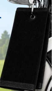 Premium Black Tri-Fold Golf Towel with Carabiner Clip