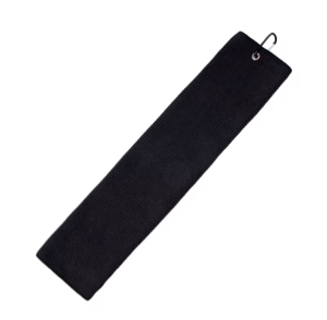 Premium Black Tri-Fold Golf Towel with Carabiner Clip