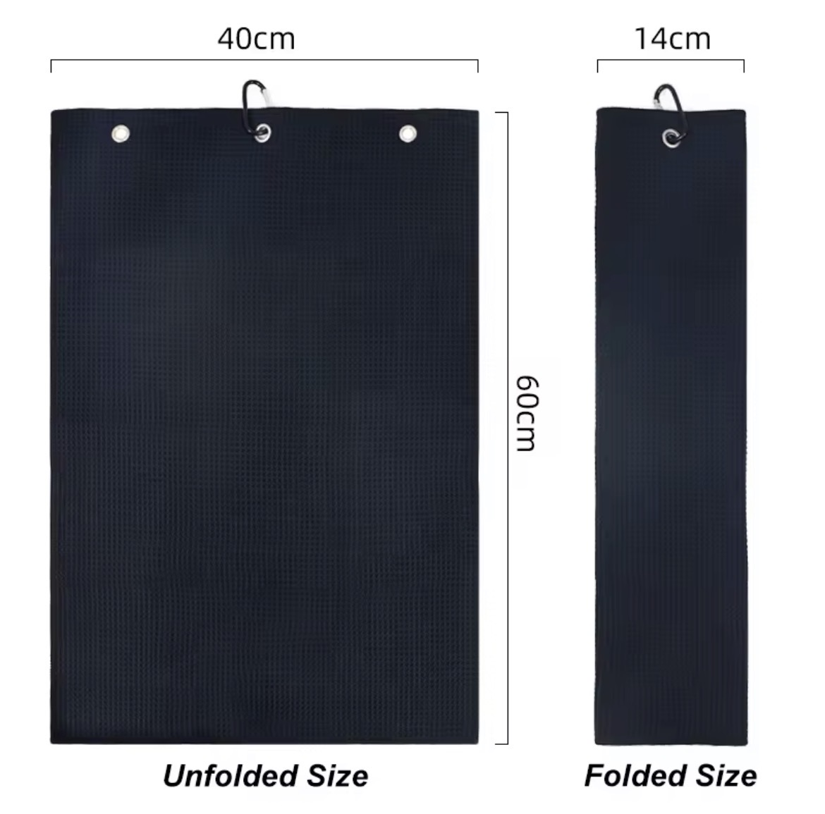 Premium Black Tri-Fold Golf Towel with Carabiner Clip