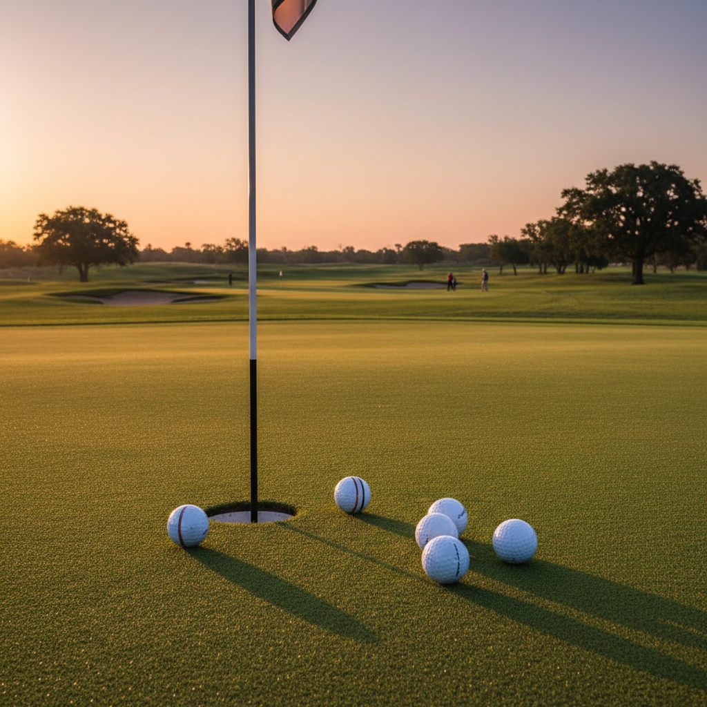 Balls near hole at golden hour
