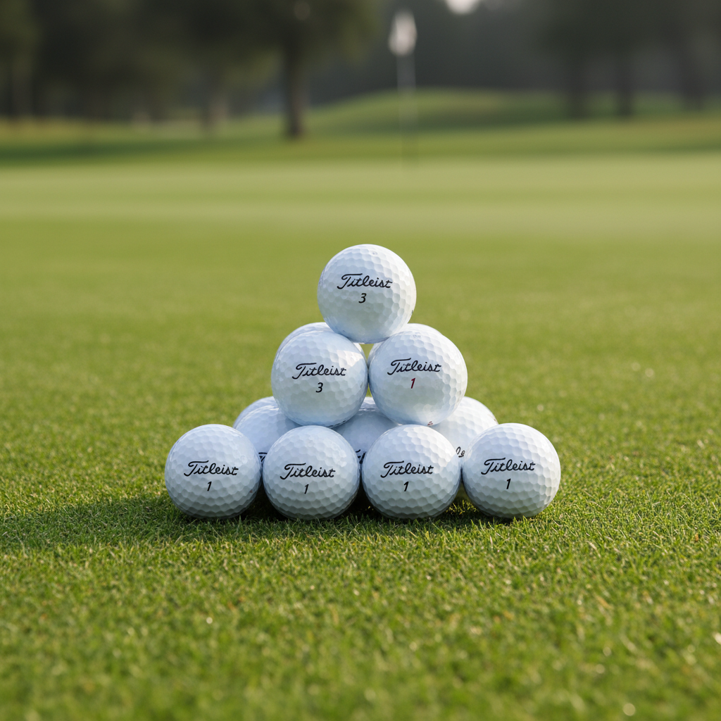 Golf balls on fairway