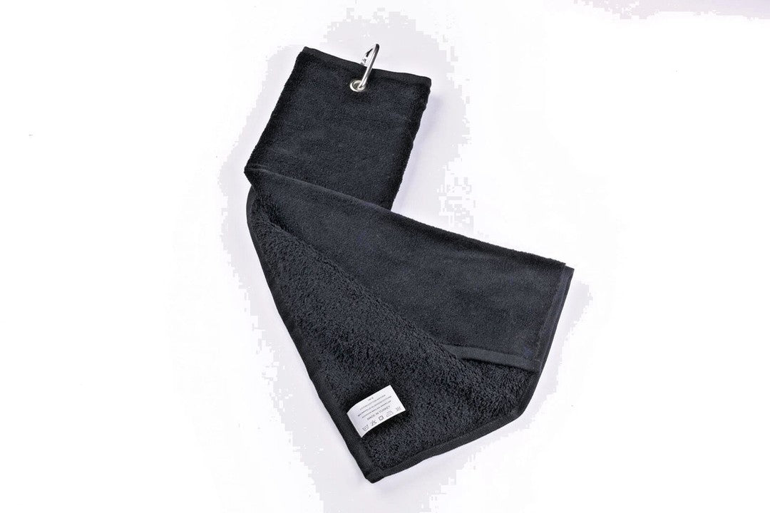 Premium Black Tri-Fold Golf Towel with Carabiner Clip