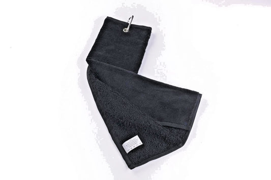 Premium Black Tri-Fold Golf Towel with Carabiner Clip