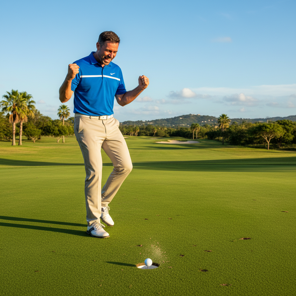 Male golfer celebrating shot