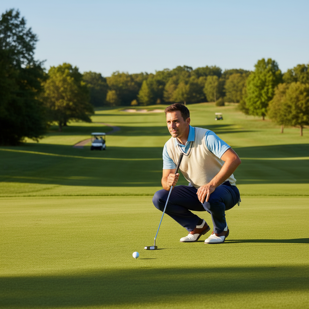 Male golfer putting on green